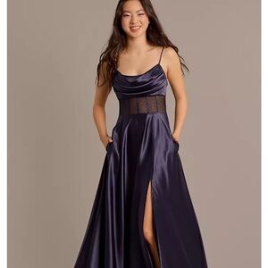 David's Bridal Illusion Corset Bodice Cowl Neck A-Line Dress *brand new size 15*